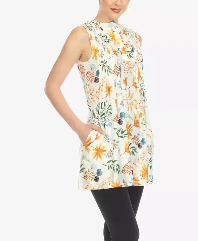 Women's Floral Sleeveless Tunic Top - White - 3