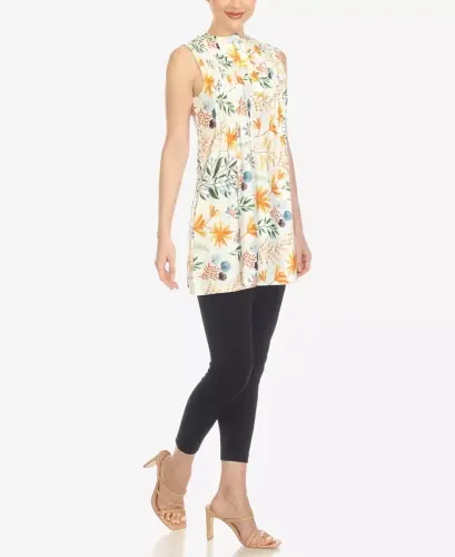 Women's Floral Sleeveless Tunic Top - White - 5