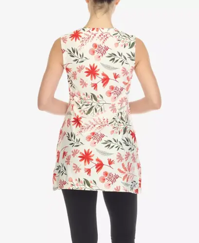 Women's Floral Sleeveless Tunic Top - Red - WHITE MARK (1)