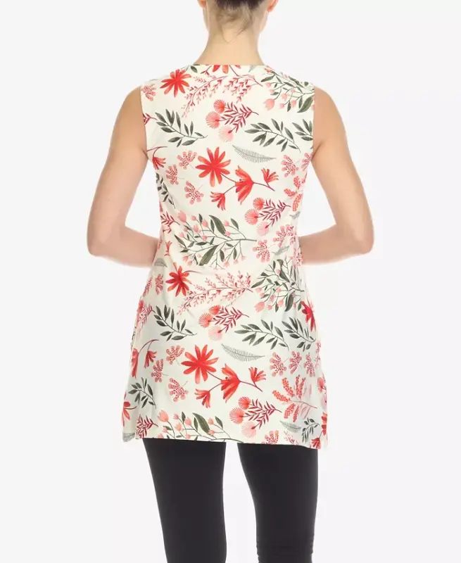 Women's Floral Sleeveless Tunic Top - Red - 2