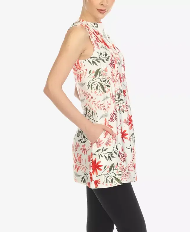 Women's Floral Sleeveless Tunic Top - Red - 3
