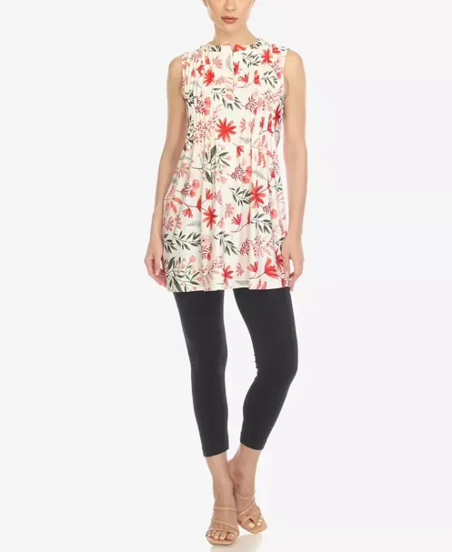 Women's Floral Sleeveless Tunic Top - Red - 5