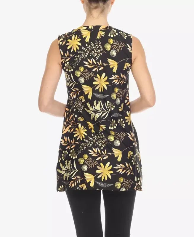 Women's Floral Sleeveless Tunic Top - Black - 2