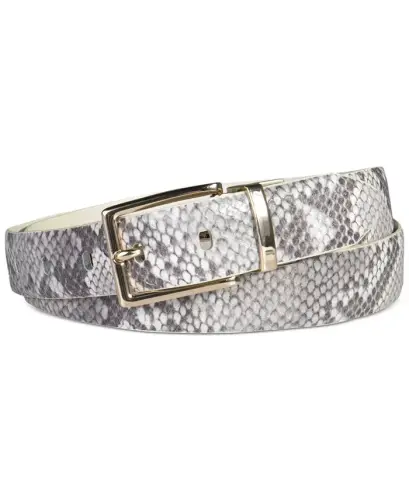 Women's Reversible Leather Pant Belt - Grey/white - CALVIN KLEIN (1)