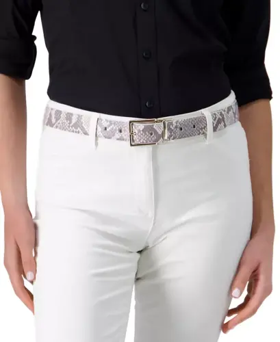 Women's Reversible Leather Pant Belt - Grey/white - 3