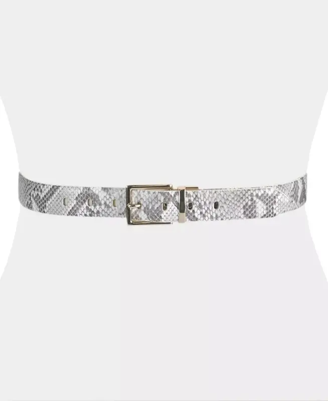 Women's Reversible Leather Pant Belt - Grey/white - 9