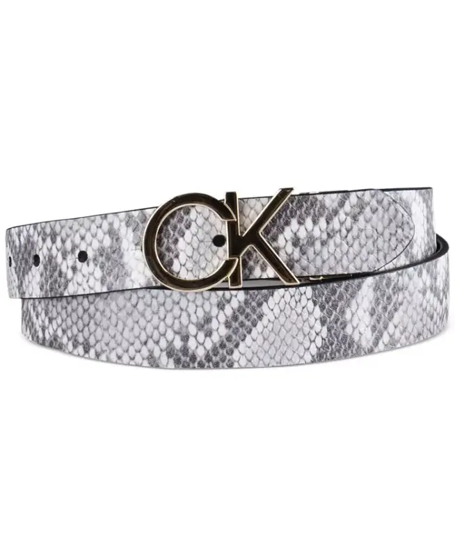 Women's Reversible Monogram Buckle Belt-Black, Grey - CALVIN KLEIN