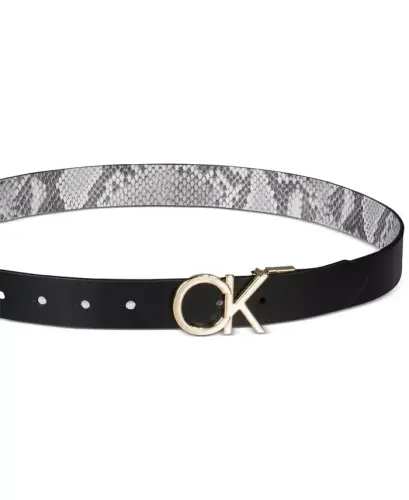 Women's Reversible Monogram Buckle Belt-Black, Grey - 4