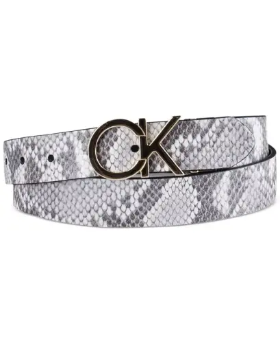 Women's Reversible Monogram Buckle Belt-Black, Grey 