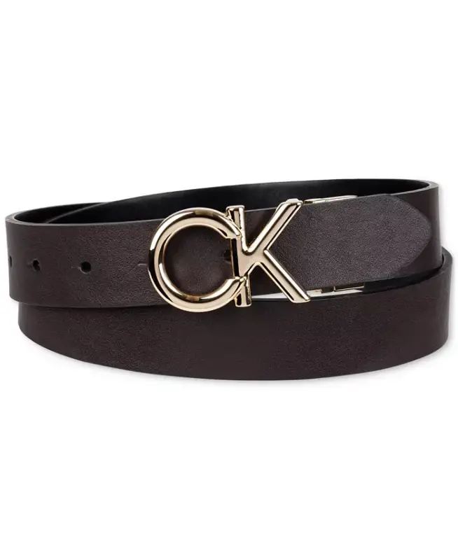 Women's Reversible Puffed CK Monogram Buckle Belt - Black/Brown - 1