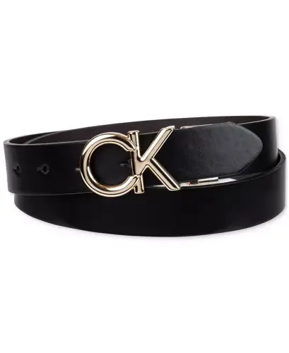 Women's Reversible Puffed CK Monogram Buckle Belt - Black/Brown - 2