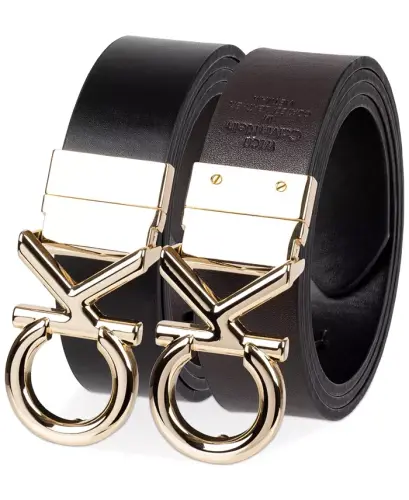 Women's Reversible Puffed CK Monogram Buckle Belt - Black/Brown - 5