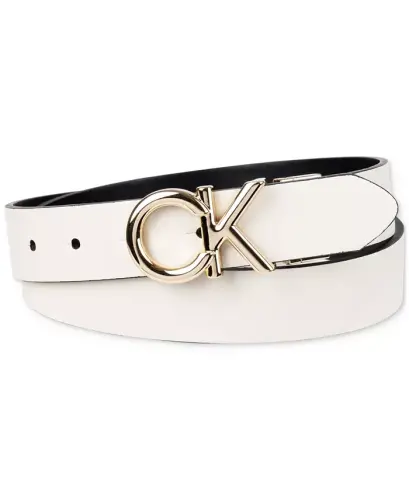 Women's Reversible Puffed CK Monogram Buckle Belt - Bone/Black 