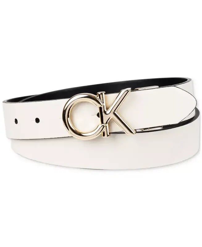 Women's Reversible Puffed CK Monogram Buckle Belt - Bone/Black - 1