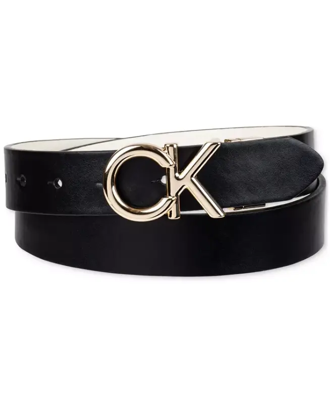 Women's Reversible Puffed CK Monogram Buckle Belt - Bone/Black - 2