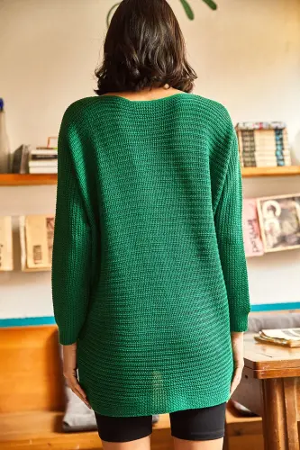 Kadın Çimen Yeşili Selanik Salaş Triko Kazak KZK-19000051-Çimen Yeşili - 4