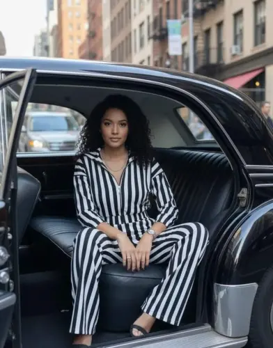 Kadın çizgi Detay Kadife Kumaş Hırka Pantolon Ikili Takım - 1