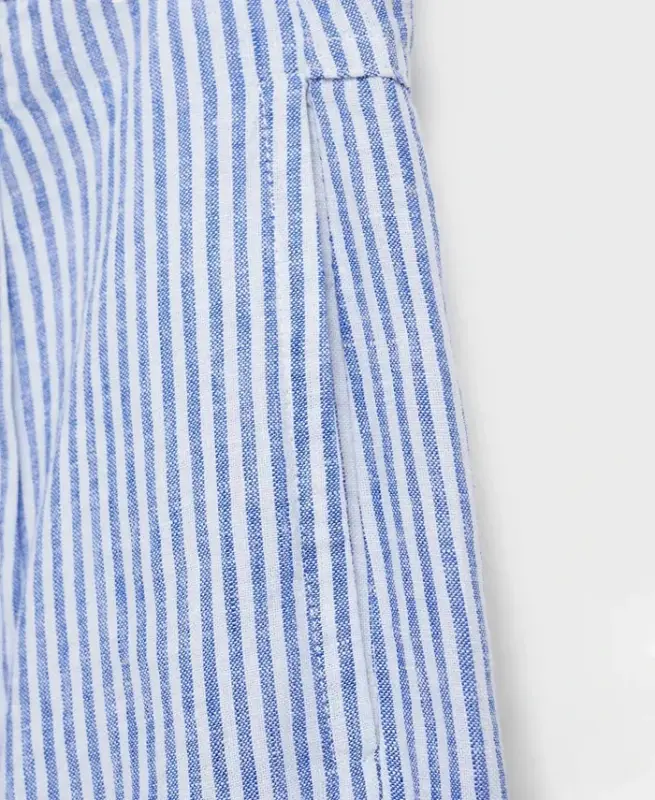 Women's Striped Linen-Blend Trousers Pants - Blue - 5