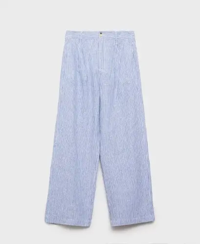 Women's Striped Linen-Blend Trousers Pants - Blue - 6