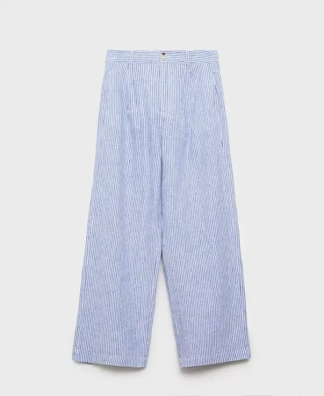 Women's Striped Linen-Blend Trousers Pants - Blue - 6