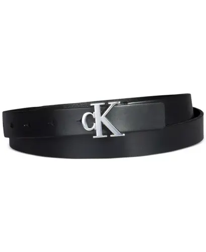 Women's CK Monogram Buckle Skinny Belt-Black - 1