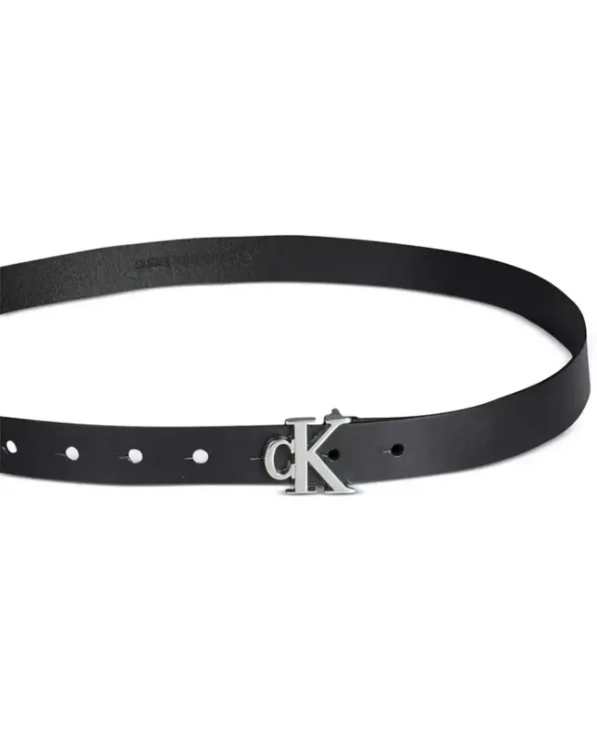 Women's CK Monogram Buckle Skinny Belt-Black - 2
