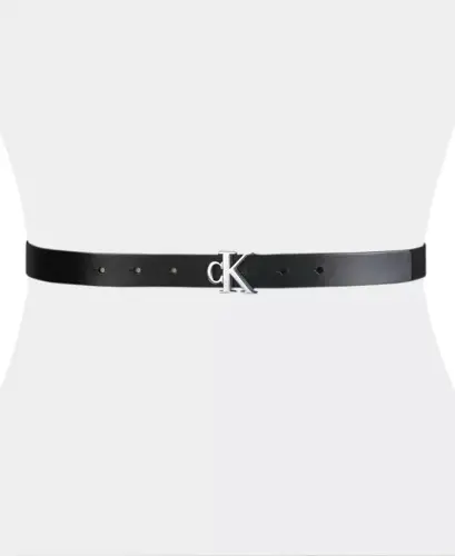 Women's CK Monogram Buckle Skinny Belt-Black - 5