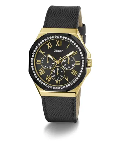 Women's Multi-Function Black Leather Watch 36mm - 5