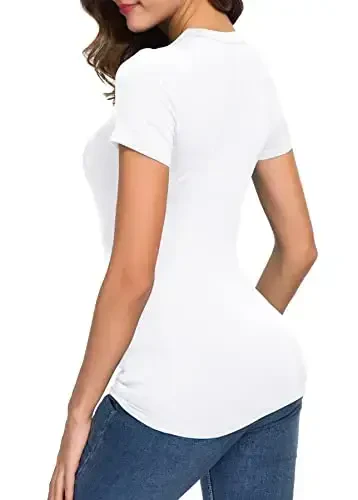 Women's Crewneck Slim Fitted Short Sleeve T-Shirt Stretchy Bodycon Basic Tee Tops - 6