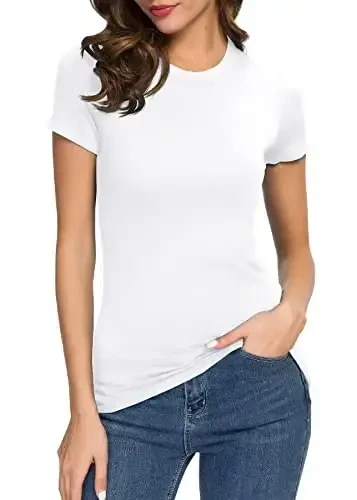 Women's Crewneck Slim Fitted Short Sleeve T-Shirt Stretchy Bodycon Basic Tee Tops 