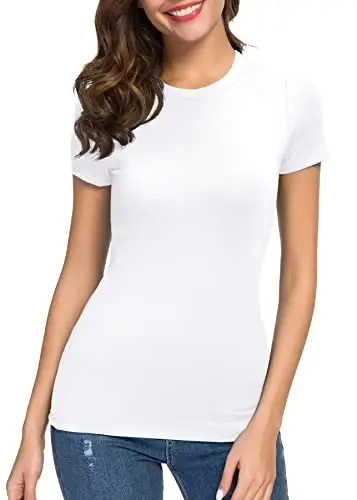 Women's Crewneck Slim Fitted Short Sleeve T-Shirt Stretchy Bodycon Basic Tee Tops - 4