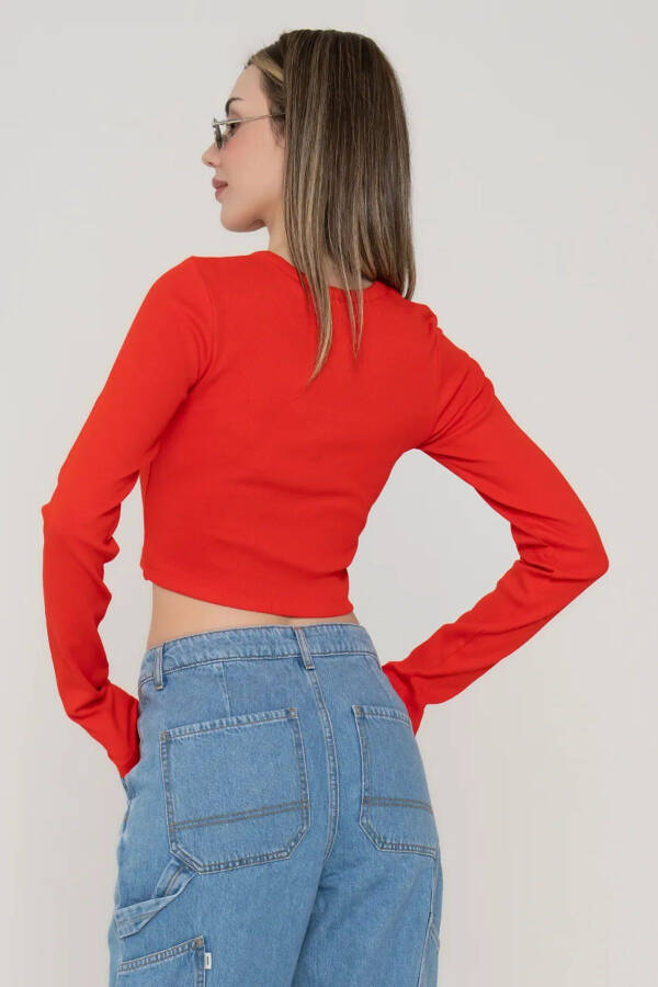 Kadın Crop Top, Pencere Detaylı, Uzun Kollu - Fillipa - 3