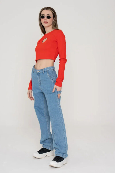 Kadın Crop Top, Pencere Detaylı, Uzun Kollu - Fillipa - 4