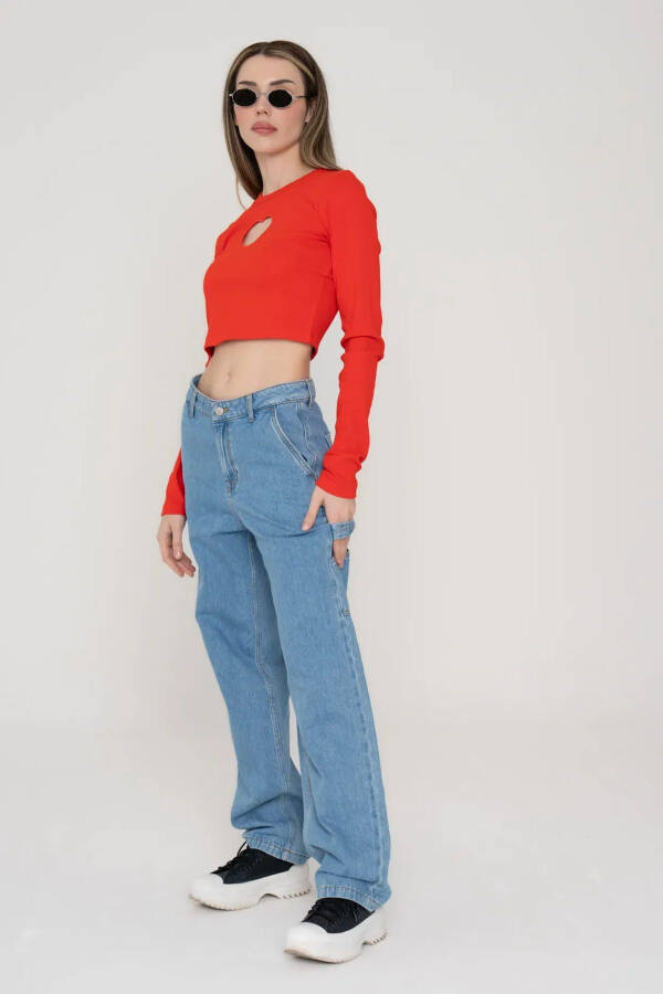 Kadın Crop Top, Pencere Detaylı, Uzun Kollu - Fillipa - 4