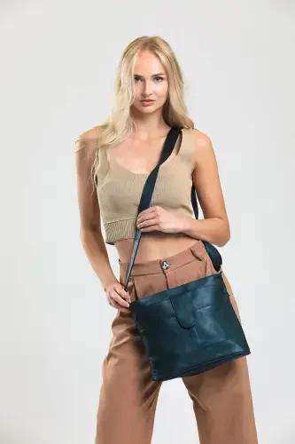 Kadın Crossbody Haki Yeşil Hakiki Deri Çapraz Postacı Çanta-yeşil - 1