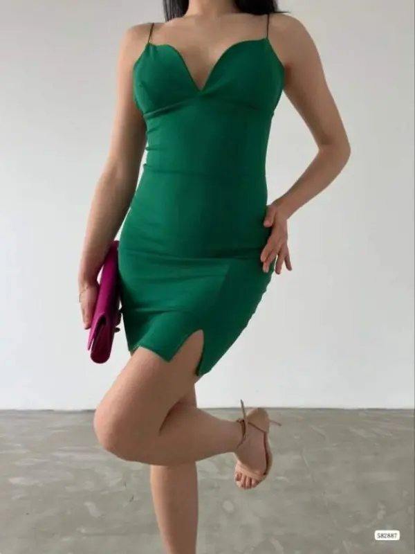 Kadın Dalgıç Krep Kumaş Askılı Mini Elbise - 1