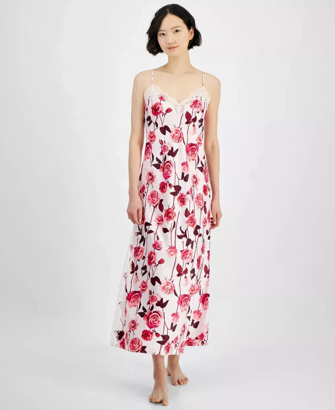 Women's Lace-Trim Satin Nightgown, Exclusively at Modazone-Falling Ro - I.N.C. INTERNATIONAL CONCEPTS