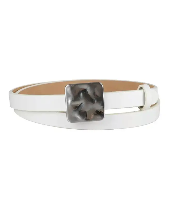 Women's Skinny Hammered Plaque Buckle Belt - 1
