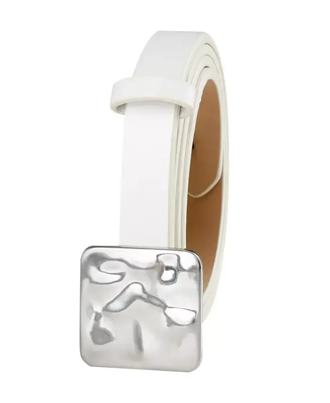 Women's Skinny Hammered Plaque Buckle Belt - 2