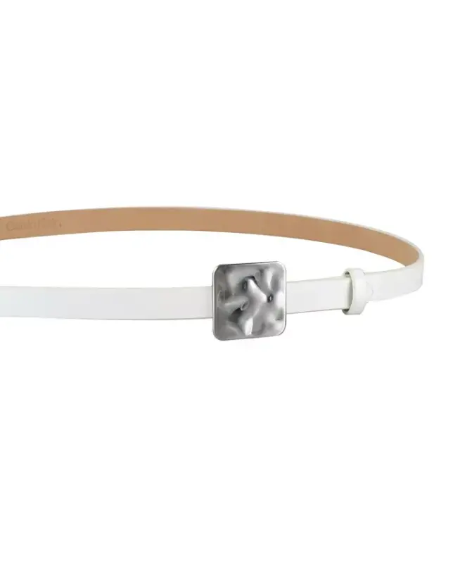 Women's Skinny Hammered Plaque Buckle Belt - 3
