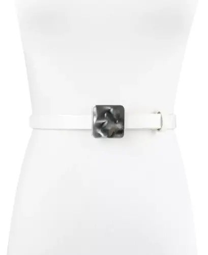 Women's Skinny Hammered Plaque Buckle Belt - 5