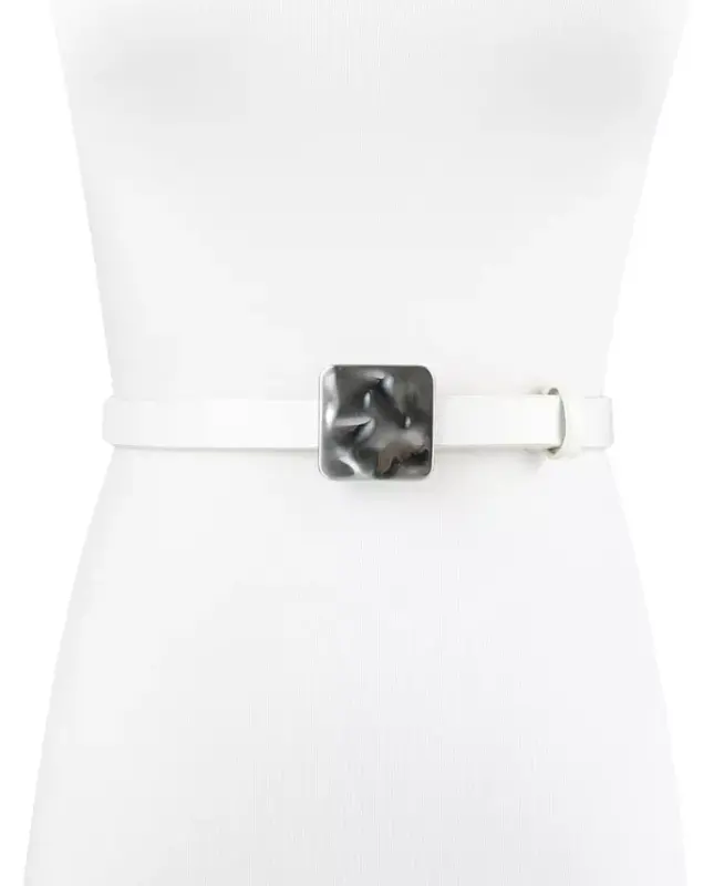 Women's Skinny Hammered Plaque Buckle Belt - 5