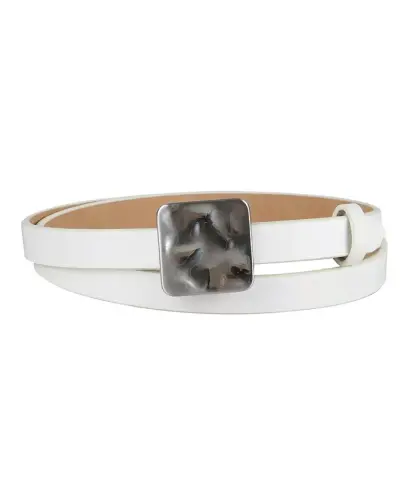 Women's Skinny Hammered Plaque Buckle Belt - White 
