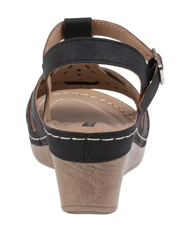 Women's Darry Perforated T-Strap Slingback Wedge Sandals - Black - 3