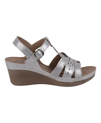 Women's Darry Perforated T-Strap Slingback Wedge Sandals - Silver - 2