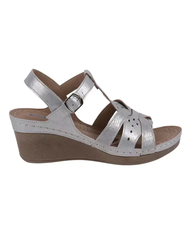 Women's Darry Perforated T-Strap Slingback Wedge Sandals - Silver - 2