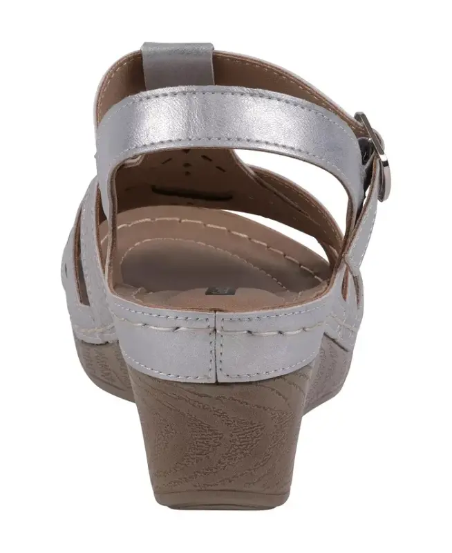Women's Darry Perforated T-Strap Slingback Wedge Sandals - Silver - 3