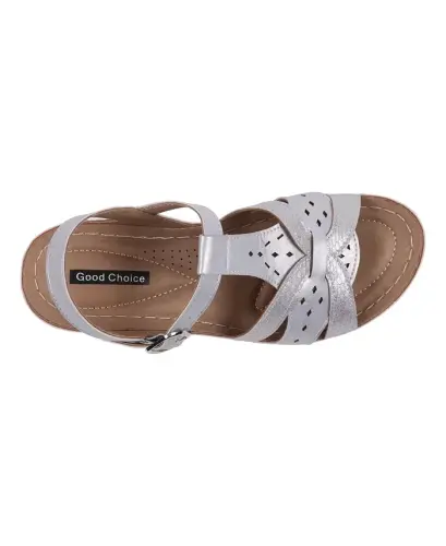 Women's Darry Perforated T-Strap Slingback Wedge Sandals - Silver - 4