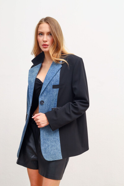 Kadın Denim Detaylı Blazer Ceket Siyah - 9