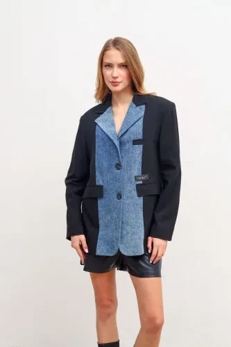 Kadın Denim Detaylı Blazer Ceket Siyah - PERRYES